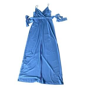 BCBGeneration Spaghetti Strap Front Slit Belted Blue Maxi Slip Dress Medium EUC